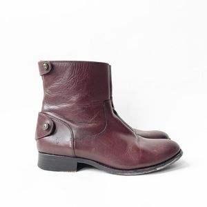 Frye Melissa Button Back Brown Leather Zip Ankle Boots